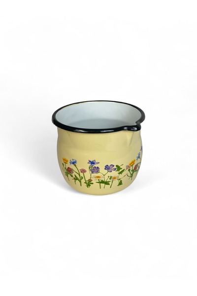 Emailul Medias Domed enamel mug, 14 cm, with spout and handle, popcorn pattern
