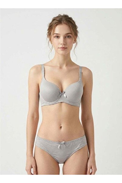 Comfort Women’s Padded Lace Bra & Panty Set – Soft Cup, Underwired Support – Grey