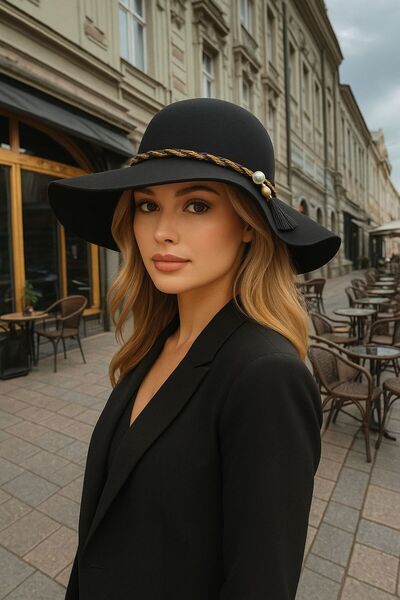 sf collection Boho Chic Women's Knitted Cord Wide Brim Felt Hat