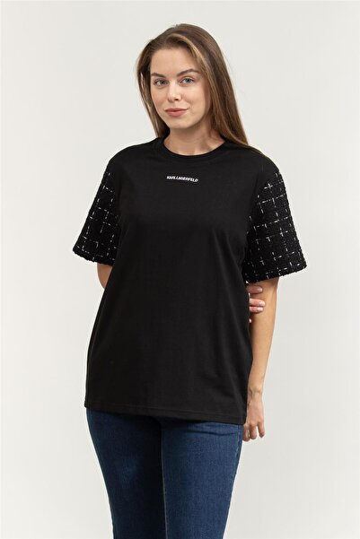 Karl Lagerfeld Logo Boucle Relaxed Kadın Bisiklet Yaka T-Shirt