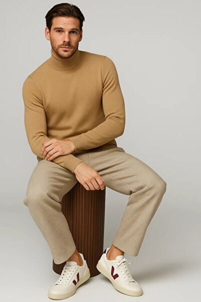 COMBİNE MİCHAİL Men's Winter Brown Half Fisherman Knit Sweater