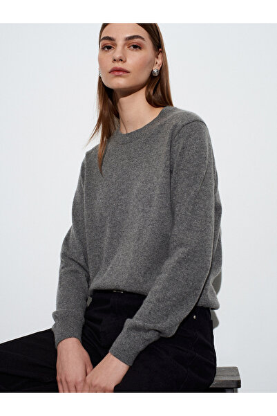Dilvin 10847 100% Cashmere Crew Neck Sweater-Smoked M.
