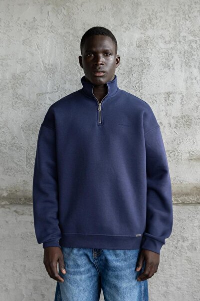 Machinist Мъжка базова блуза с висока яка, тъмно синя