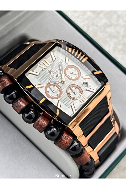 Reward Men's Watch, Steel-Silicone Band, Functions Active, Rose White Calendar, Stylish Box, Bracelet Gift