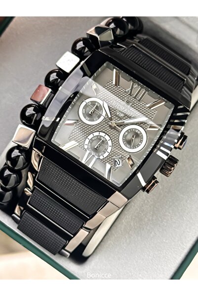 Reward Men's Watch, Steel-Silicone Band, Functions Active, Black Color, with Calendar, in Stylish Box, Bracelet Gift