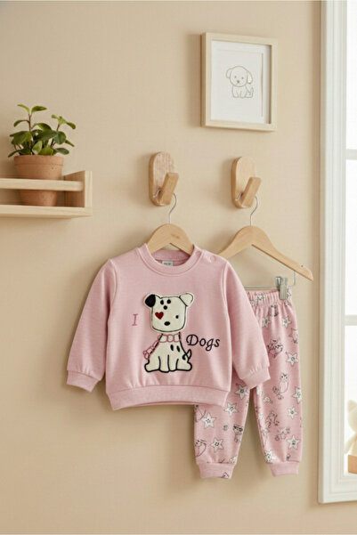 Bebişto طقم قطني مكون من قطعتين للفتيات الصغيرات بتصميم I Love Dogs باللون ال...