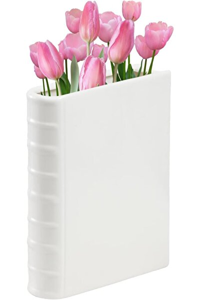 EXCEFORE Small Book Vase, White Ceramic Book Decorative Vase