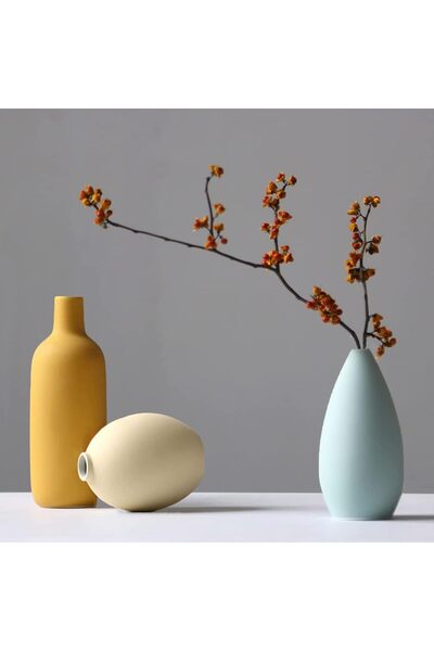 Heifgott Ceramic Vase 3-Piece Set - Small Rustic Multicolor Vases for Home Decor