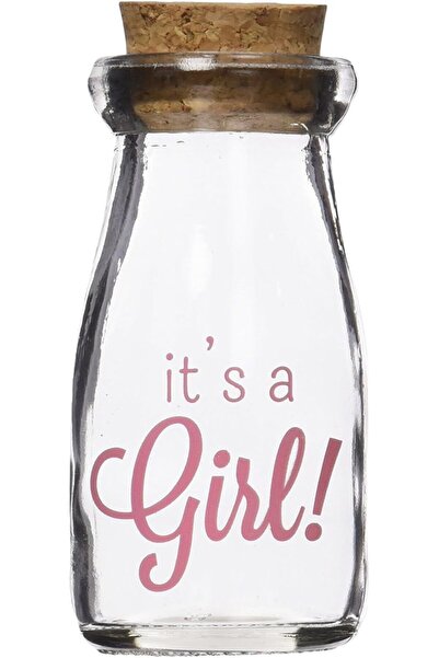 KATE ASPEN 12 Piece Vintage Milk Favor Jar, It's a Girl/Pink