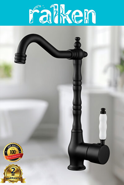 RALKEN Kiev Mat Siyah Rustik Musluk Retro Nostaljik Antik Eviye Mutfak Bataryası
