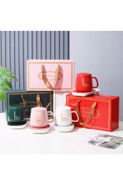 Deliny Ceramic Mug Gift Set with Warmer, Spoon, Constant 55°C, 220V, 400ml