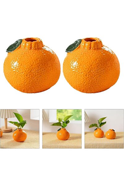 BIGTHREE Ceramic Tangerine Vases, Set of 2, Orange
