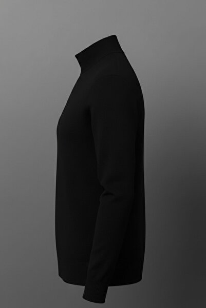 COMBİNE MİCHAİL Men's Basic Loose Black High Neck Knit Sweater