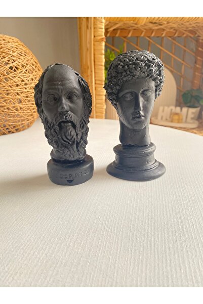 VOGATU Siyah Hermes ve Sokrates Heykel Büst 2’li dekorasyon