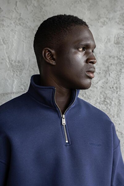 Machinist Мъжка базова блуза с висока яка, тъмно синя