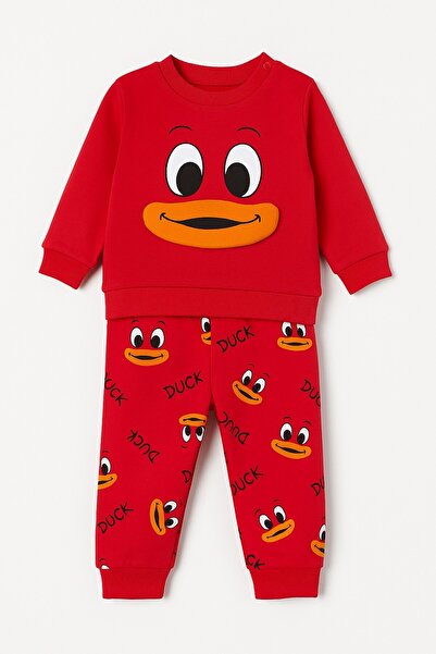 dinamik çocuk Baby Girl/Boy Unisex Duck Patterned 2-Piece Set Sweatshirt and Bottoms 6-9-12-18 Months