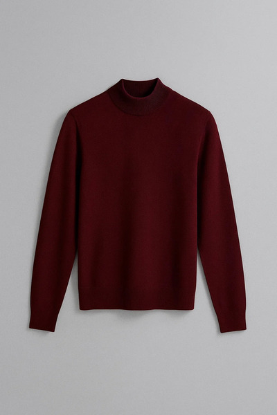 COMBİNE MİCHAİL Men's Basic Loose Burgundy Turtleneck Knit Sweater