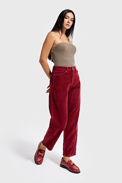 it's basic Γυναικείο παντελόνι σε χρώμα μπορντό 26w5-35 Relax Fit Thick κοτλέ Velvet Velvet Fabric