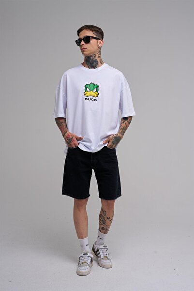 Machinist Unisex Oversized Duck Printed Cotton T-Shirt White