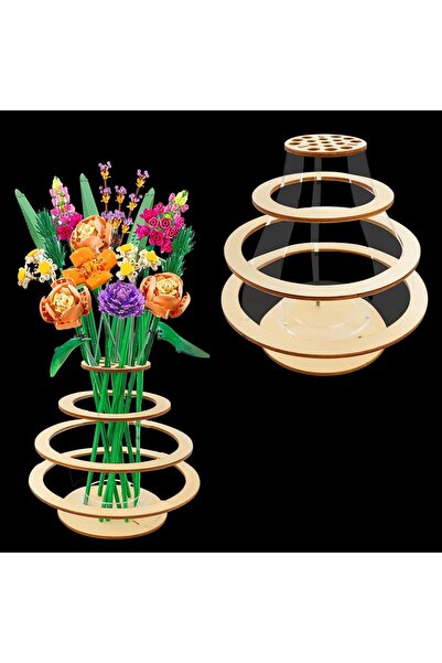JOYZZZ Wooden Vase for Building Block Flowers - Premium Wood Display Stand