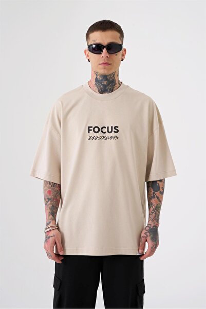 Machinist Men's Focus Big Dreams Printed Overize T-Shirt Light Beige