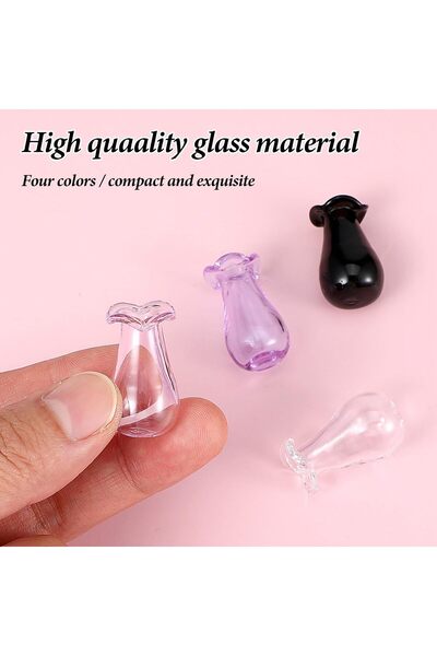 NALACAL Tiny Glass Vases Set - Cat Whiskers Holder, Miniature Jars for Flowers, 4 pcs (Black, Pink, Purple,