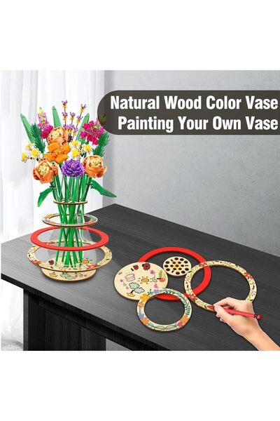 JOYZZZ Wooden Vase for Building Block Flowers - Premium Wood Display Stand