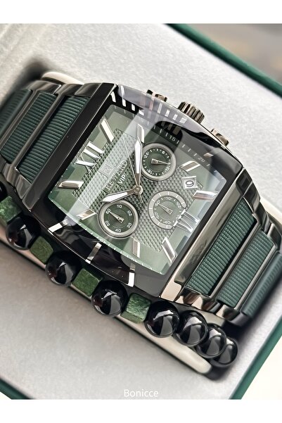 Reward Men's Watch, Steel-Silicone Band, Functions Active, Green Color, with Calendar, in Stylish Box, Bracelet Gift