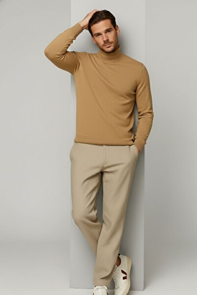 COMBİNE MİCHAİL Men's Winter Brown Half Fisherman Knit Sweater