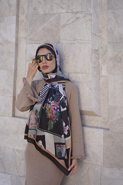 tomrisboutique شال حريري فاخر من الفوال حجاب وشاح بنقشة زهور 70 × 180 سم