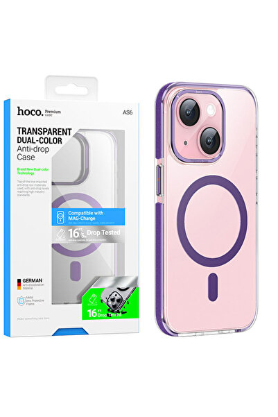 Apple Калъф Hoco (AS6) за iPhone 15 - MagSafe, GripEdge, Прозрачен / Лилав
