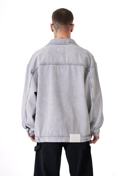 Machinist Men's Oversized Pocket Washable Denim Jacket Gray