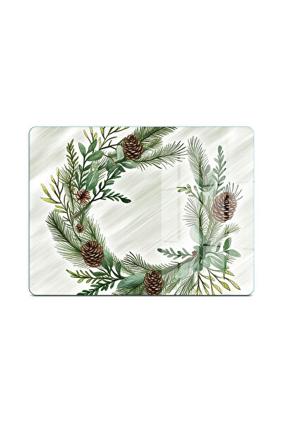 Decovetro Glass Presentation Serving Plate Set of 3 Rectangular Christmas New Year Wreath Patterned