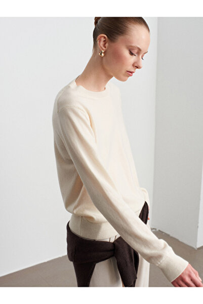 Dilvin 10847 100% Cashmere Crew Neck Sweater-Ecru