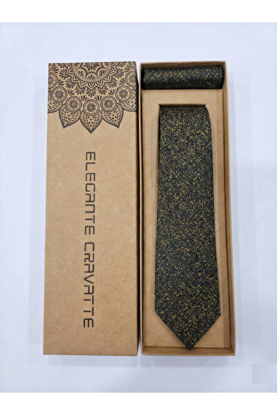 Elegante Cravatte Yellow Black Gray Pattern Tie and Pocket Square - Special Boxed