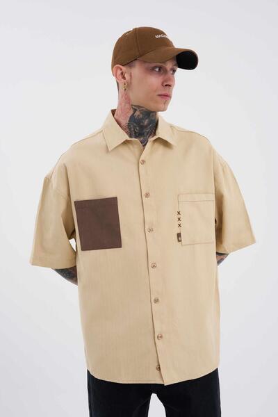 Machinist Мъжка основна риза с големи джобове, бежова