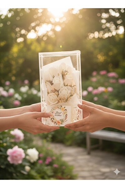 YASİMA 9-Headed White Rose Chips in a Box, New Year's Special Day and Valentine's Day Gift