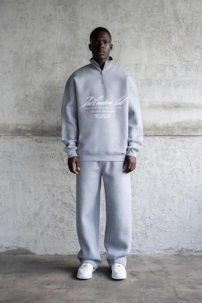 Machinist Men's Printed Embroidered High Collar Sweatshirt Blue-Smoke