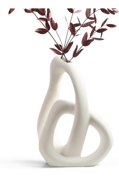 AI LIFE AL LIFE Modern White Ceramic Flower Vase for Home Decor (White)