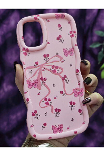 Magic Ring Samsung Galaxy A06 Uyumlu Kelebek Kurdele ve Çiçek Desenli Pembe T...