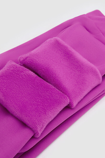 LOVETTI Light Purple Girls' Extra Thick Winter Leggings with Plush Ears and Rabbit Embroidery