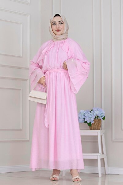 Sevitli Φόρεμα Lora με λεπτομέρεια βολάν-ροζ