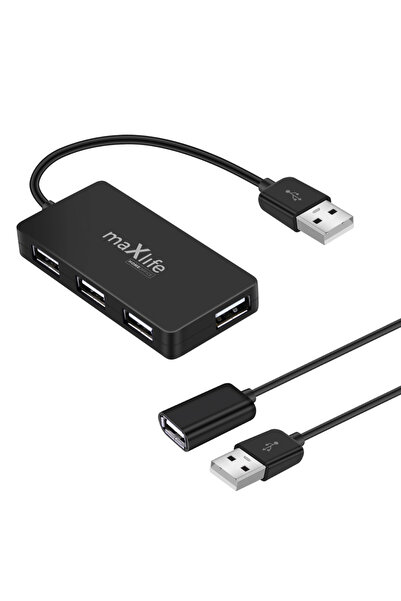 MaxLife Naturals Maxlife USB 2.0 Hub with 4 Ports and 1.5m Extension Cable, for Home Office, Laptop and Desktop