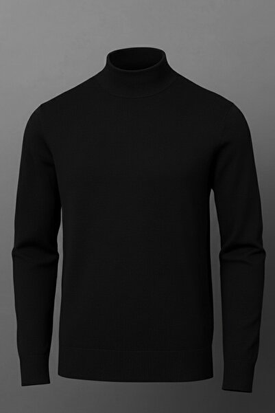 COMBİNE MİCHAİL Men's Basic Loose Black High Neck Knit Sweater