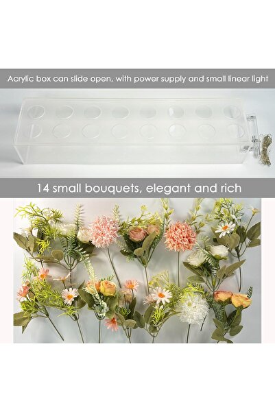 Generic Holes Acrylic Flower Vase 15.7in Clear Rectangular Centerpiece with 2m LED (16 Holes)