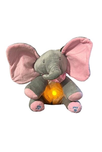 OEM Plush elephant toy with a luminous belly that breathes and sings, Gray with Pink