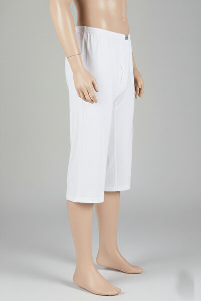 Altınay Men's 100% Cotton White Long Underwear Knee Length Boxer Shorts - 2630