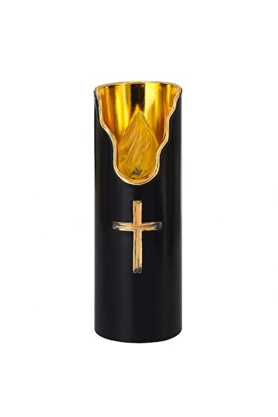 Optim Solution LED Candle with Flame Effect, 15 cm, Decorative Cross, 2 x AA, Plastic, Black