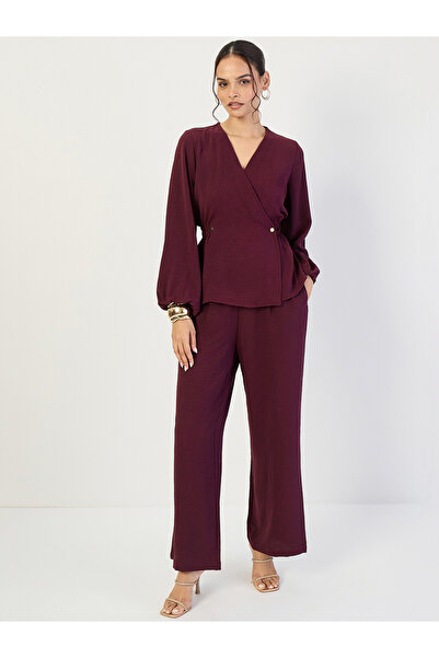 Femmella By Styli Women Wrap Top and Wide Leg Trousers Co-ords