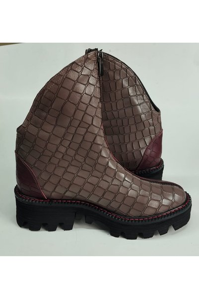 Lucciola Women's Genuine Leather Mink Claret Red Crocodile Paneled Eva Sole Boots